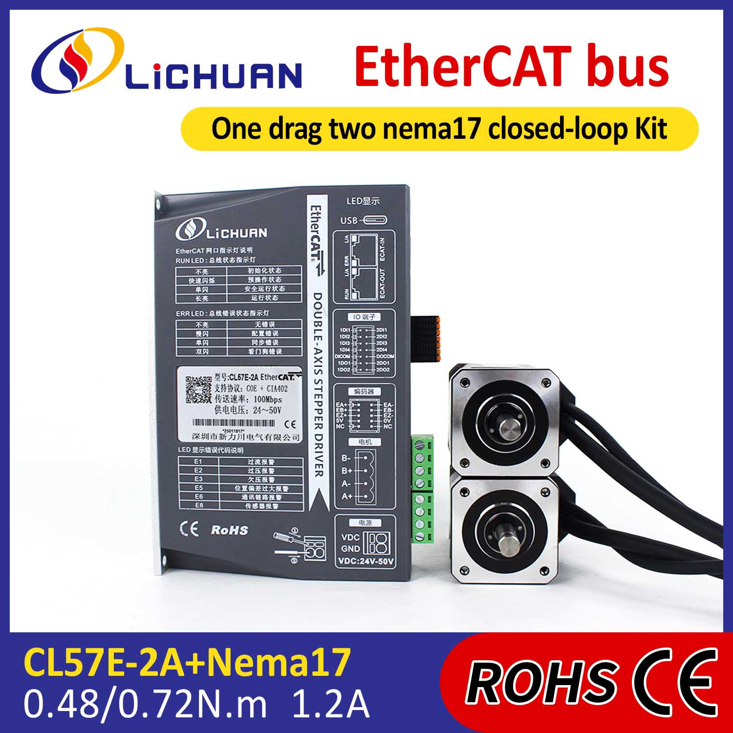 Ethercat 2phase Nema17 2-Axis DC Bağlı Loop Stepper Motorlu sürücülər dəsti