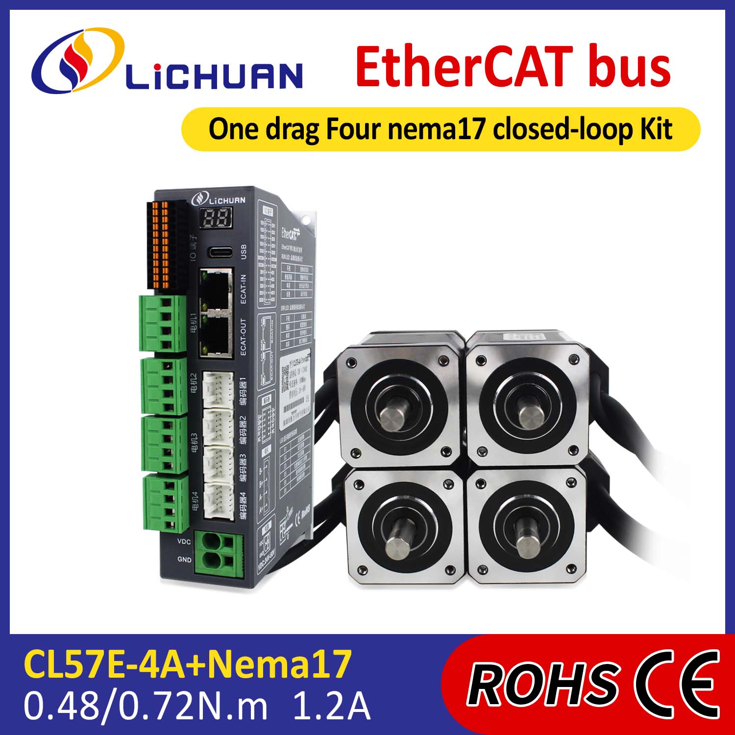 Ethercat 2phase Nema17 4-Axis DC Bağlı Loop Stepper Motorlu sürücülər dəsti
