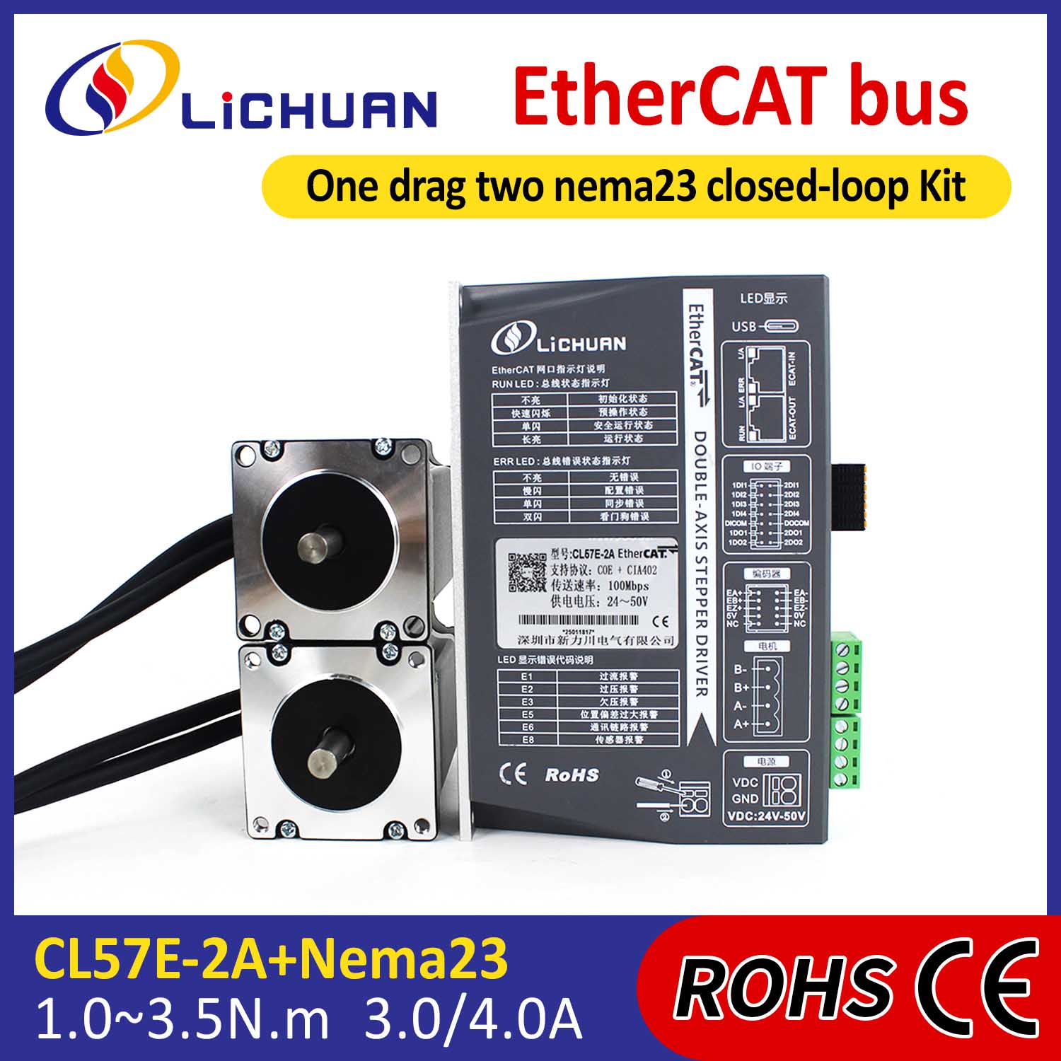 Ethercat 2phase Nema23 2-Axis DC Bağlı Loop Stepper Motorlu sürücülər dəsti