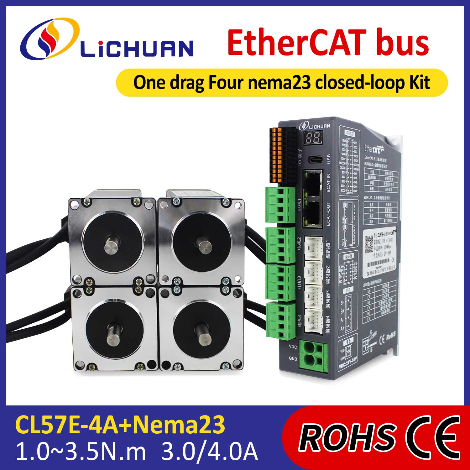 Ethercat 2phase Nema23 4-Axis DC Bağlı Loop Stepper Motorlu sürücülər dəsti
