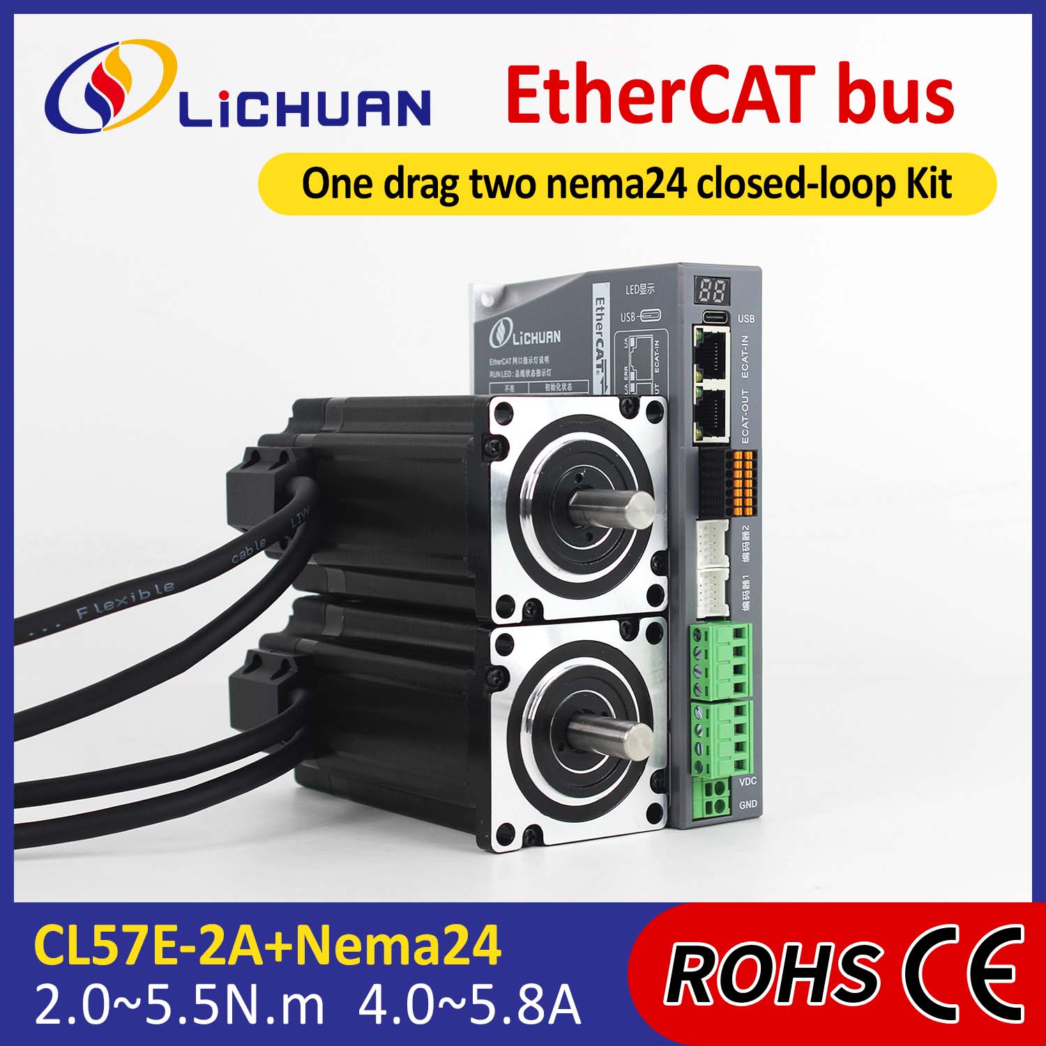 Ethercat 2phase Nema24 2-Axis DC Bağlı Loop Stepper Motorlu sürücülər dəsti