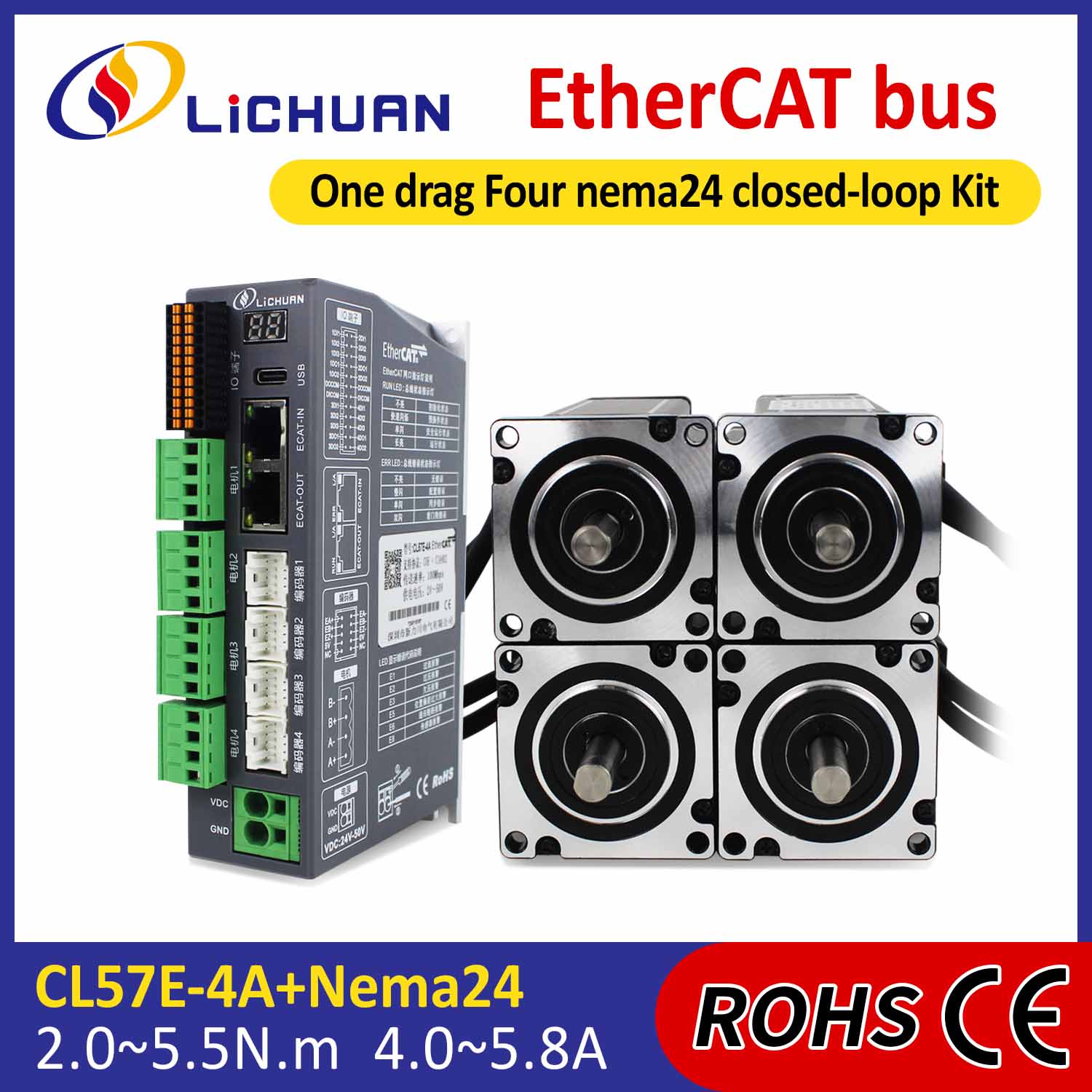 Ethercat 2phase nema24 4 oxlu dc qapalı döngə stepper motor sürücüləri dəsti